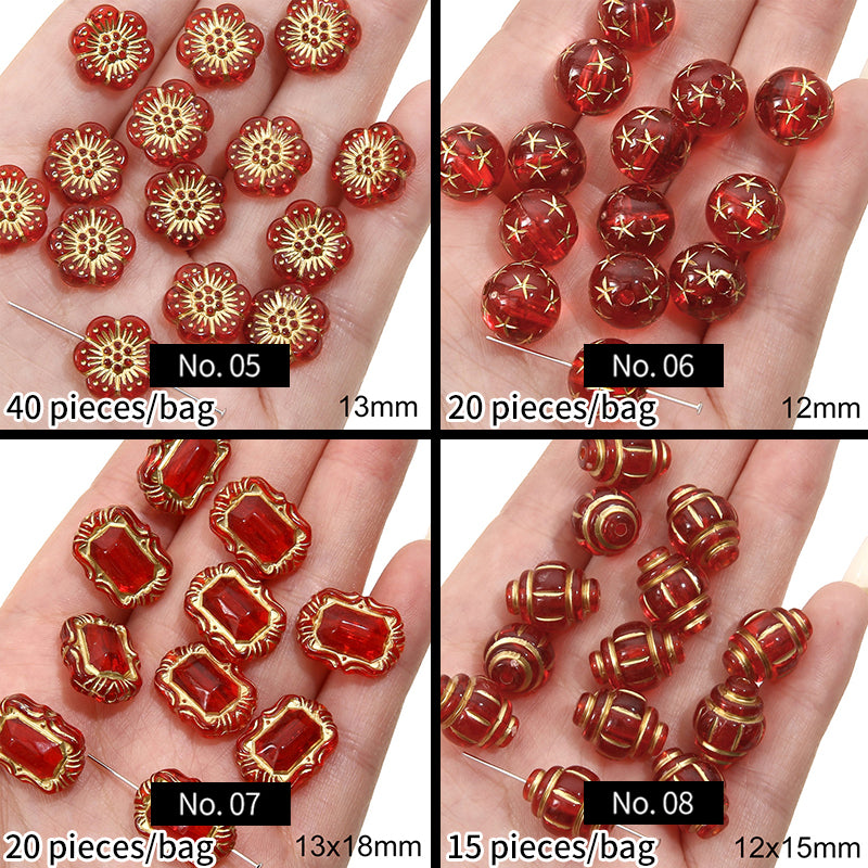 Red Baroque-Style Acrylic Beads, MBAC3026