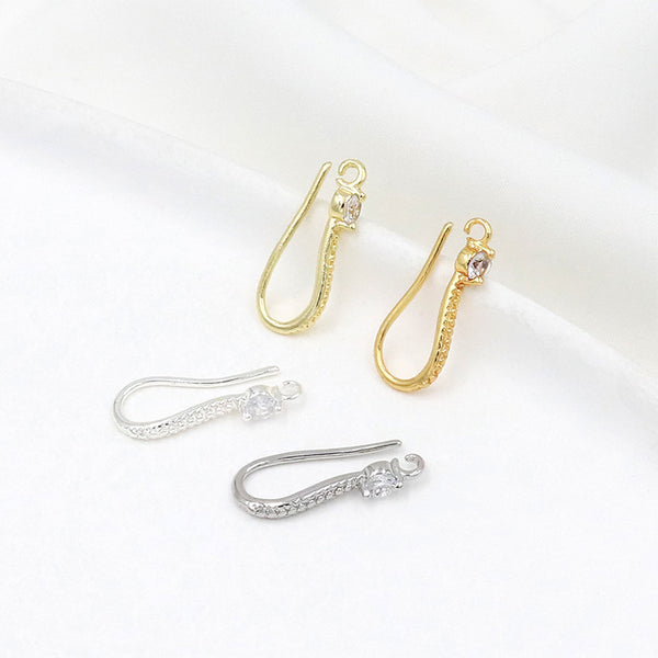 U-Shaped Brass Earring Hook with Cubic Zirconia Inlay, 10pieces, MFEA1008