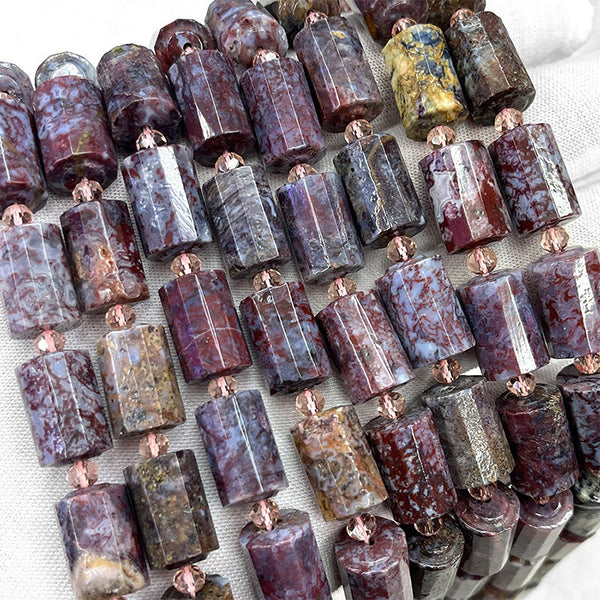 Natural Faceted Cylindrical Pietersite Beads, Natural Color, 10*15mm, 1 Strand, MBGEPIE005