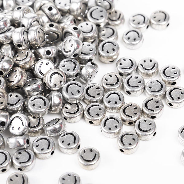 Round Smile Electroplated Acrylic Beads, 4*7mm, 500g, MBAC4099