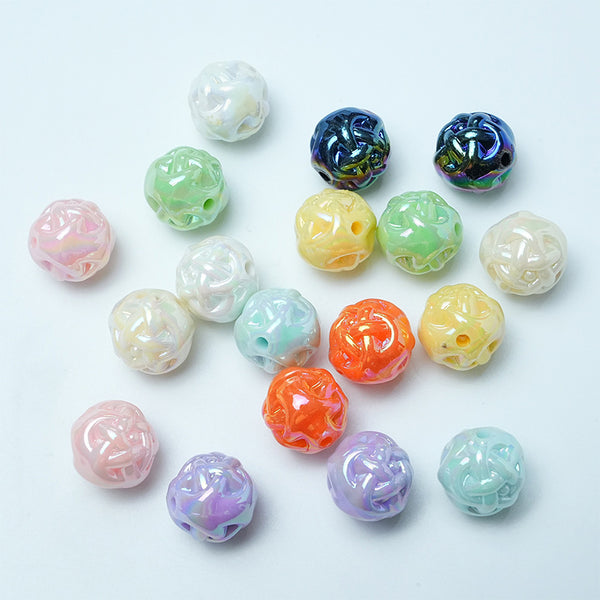 Flower Plated Colorful Acrylic Beads, 500g, MBAC6029