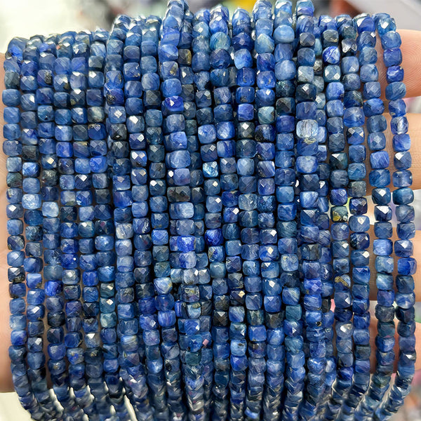 Natural Faceted Square Kyanite Beads, Natural Color, 4/6mm, 1 Strand, MBGEKYA005