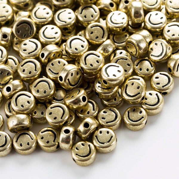 Round Smile Electroplated Acrylic Beads, 4*7mm, 500g, MBAC4098