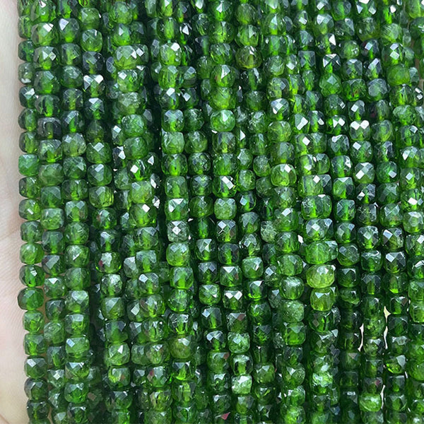 Natural Faceted Square Diopside Beads, Natural Color, 4mm, 1 Strand, MBGEDIO002