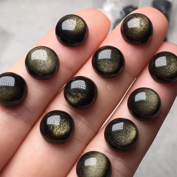 Natural Golden Obsidian Round Cabochons, Natural Color, AAA Grade, 1 Piece, MFCA3604