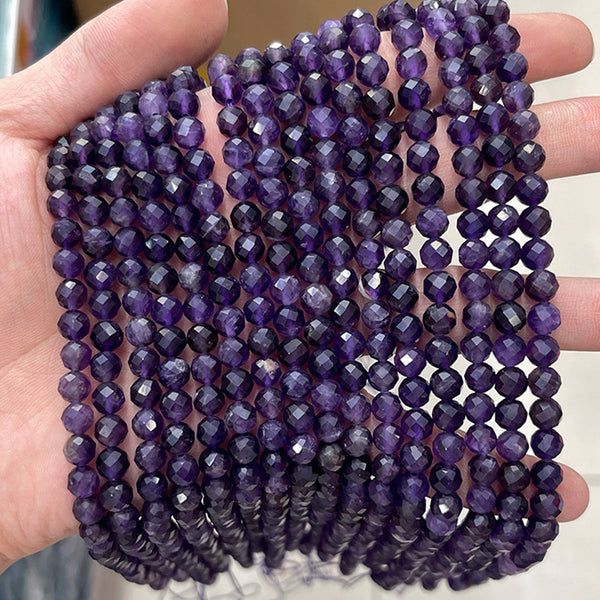 Natural Faceted Round Amethyst Beads, 6/8/10mm, 1 Strand, MBGEAME015