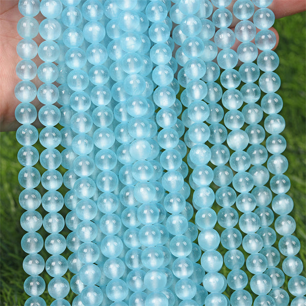 Blue Selenite Beads, Dyed, 8mm, 1 Strand, MBGESEL003