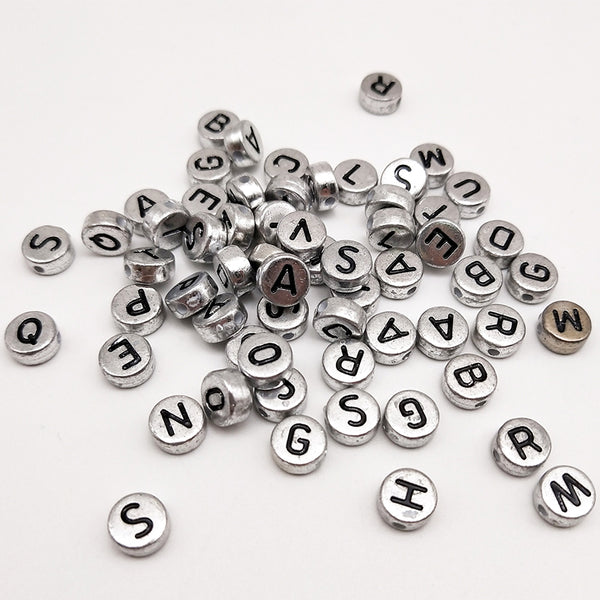 Round Letters Electroplated Acrylic Beads, 4*7mm, 500g, MBAC4010