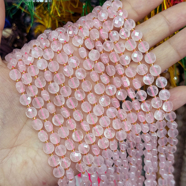 Natural Disc-Shaped Rose Quartz Beads, 6.5*3.5mm, 1 Strand, MBGEROQ010