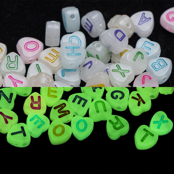 Heart Shaped Letters Luminous Acrylic Beads, 4*7mm, 500g, MBAC4072