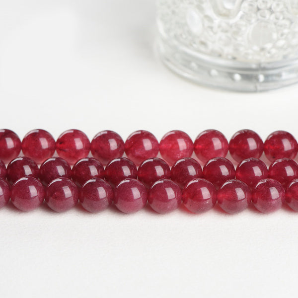 Dark Red Chalcedony Beads, Dyed, 6/8/10/12mm, 1 Strand, MBGECHA006