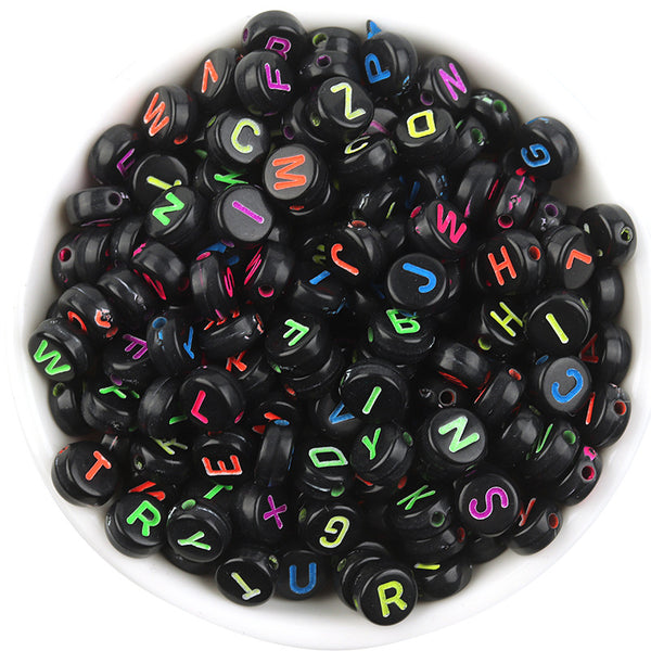 Round Letters Fluorescent Acrylic Beads, 4*7mm, 500g, MBAC4005