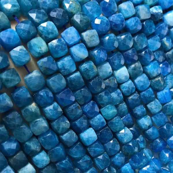 Natural Faceted Square Blue Apatite Beads, Natural Color, 4/5/6.5mm, 1 Strand, MBGEAPA002