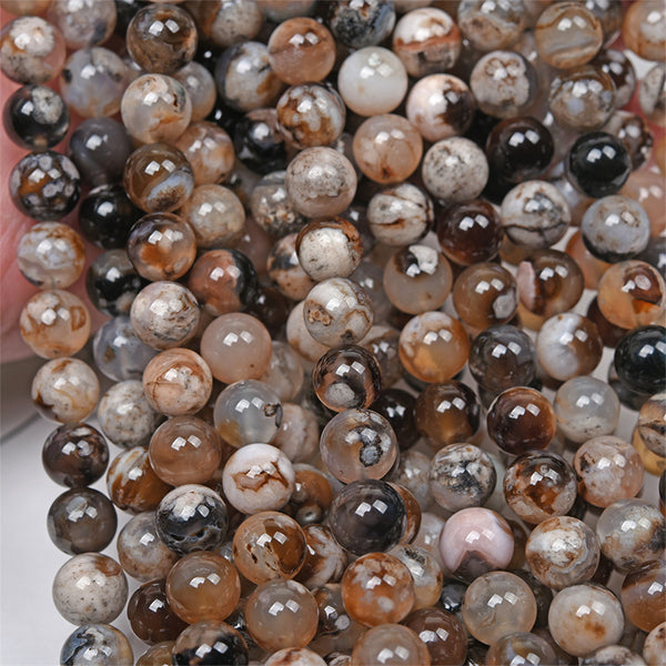 Black Cherry Blossom Agate Beads, 8/10mm, Dyed, 1 Strand, MBGEAGA029