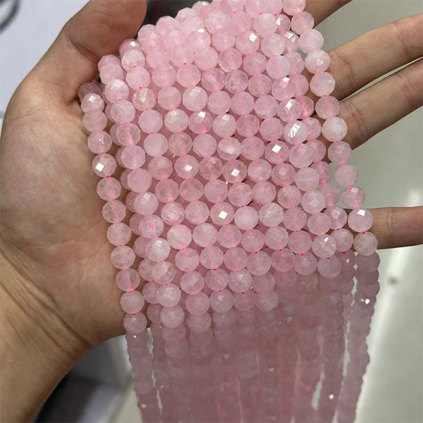 Natural Faceted Round Rose Quartz Beads, 6/8mm, 1 Strand, MBGEROQ020