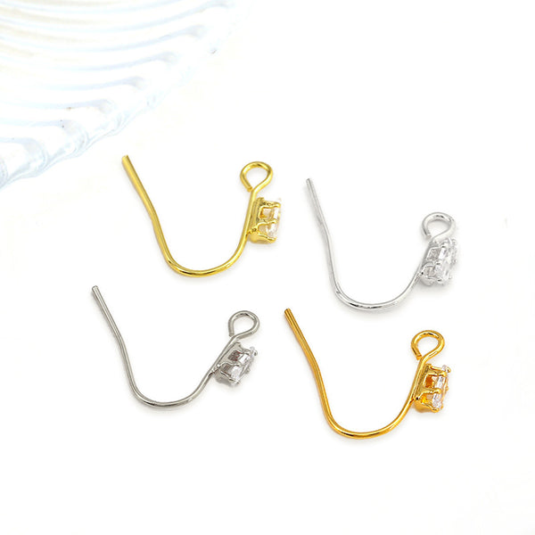 U-Shaped Brass Earring Hook with Cubic Zirconia Inlay, 10pieces, MFEA1014