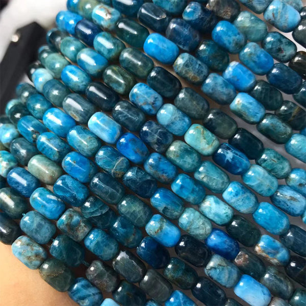 Natural Capsule-Shaped Blue Apatite Beads, Natural Color, 6*9mm, 1 Strand, MBGEAPA005