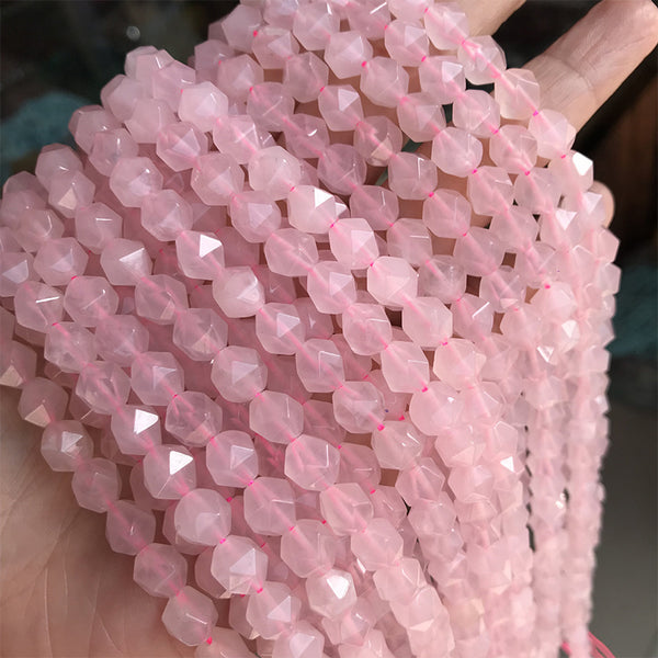 Natural Faceted Rose Quartz Beads, 6/8/10mm, 1 Strand, MBGEROQ009