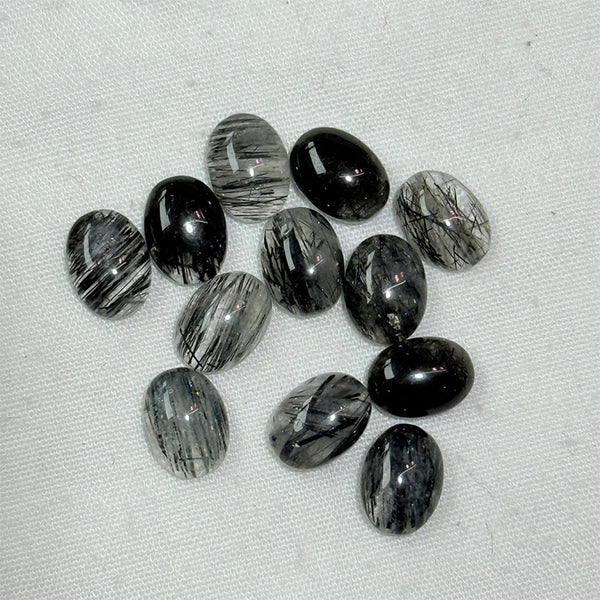 Natural Black Rutilated Quartz Oval Cabochons, High-density Needle Inclusions, Natural Color, AA Grade, 1 Piece, MFCA3203