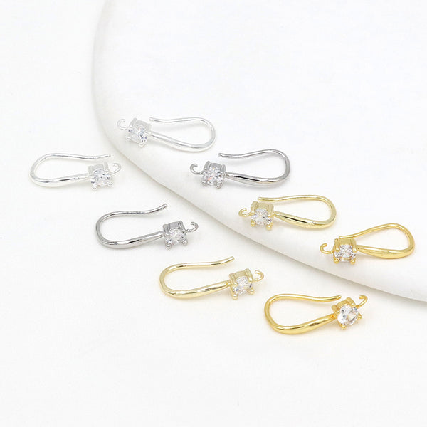 U-Shaped Brass Earring Hook with Cubic Zirconia Inlay, 10pieces, MFEA1015