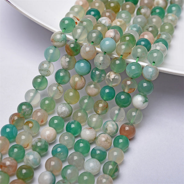 Green Cherry Blossom Agate Beads, 6/8/10mm, Dyed, 1 Strand, MBGEAGA028