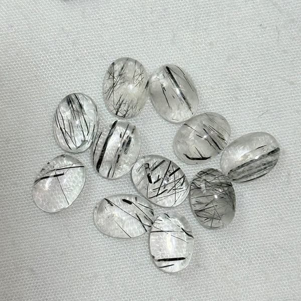 Natural Black Rutilated Quartz Oval Cabochons, Sparse Needle Inclusions, Natural Color, AA Grade, 1 Piece, MFCA3204