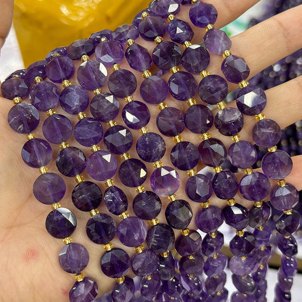 Natural Disc-Shaped Amethyst Beads, 6.5/10mm, 1 Strand, MBGEAME007