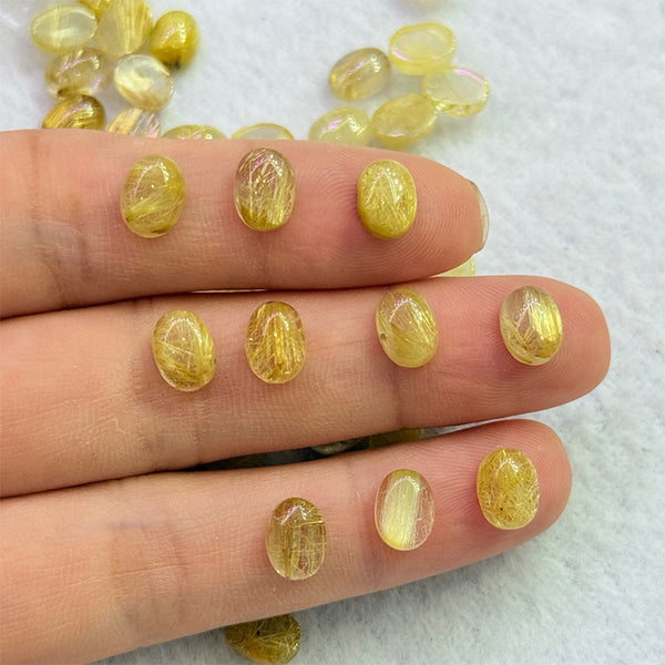 Natural Golden Rutilated Quartz Oval Cabochons, Natural Color, AA Grade, 1 Piece, MFCA3205