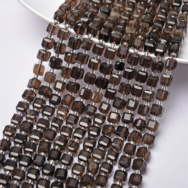 Natural Square Smoky Quartz Beads, 6/8mm, 1 Strand, MBGESMQ002