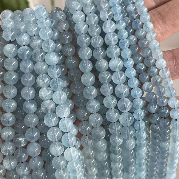 Natural Light Blue Aquamarine Beads, Natural Color, 4/6/8/10mm, 1 Strand, MBGEAQU002