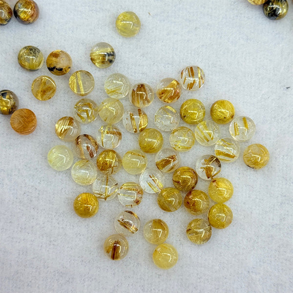 Natural Golden Rutilated Quartz Round Cabochons, Natural Color, AA Grade, 1 Piece, MFCA3206