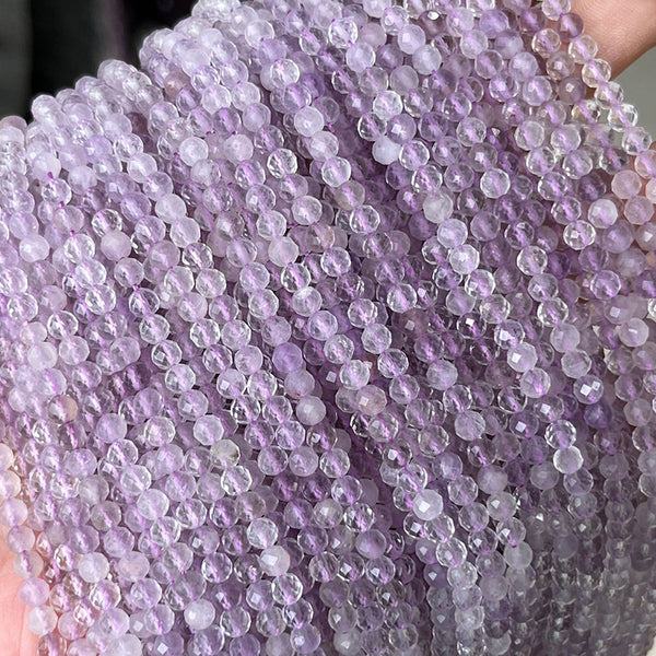 Natural Light Purple Faceted Round Amethyst Beads, 4mm, 1 Strand, MBGEAME023