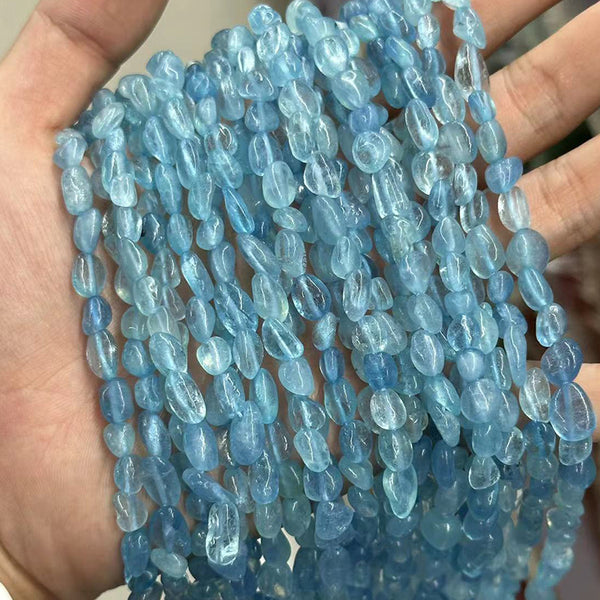 Natural Aquamarine Chip Beads, Natural Color, Approximately 6*8mm, 1 Strand, MBGEAQU011