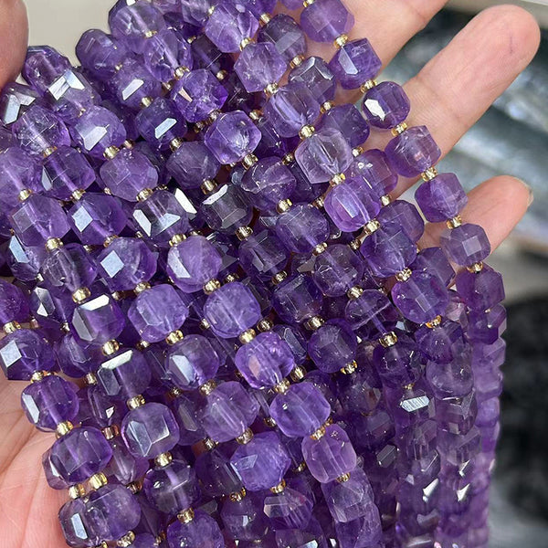 Natural Square Amethyst Beads, 8mm, 1 Strand, MBGEAME008