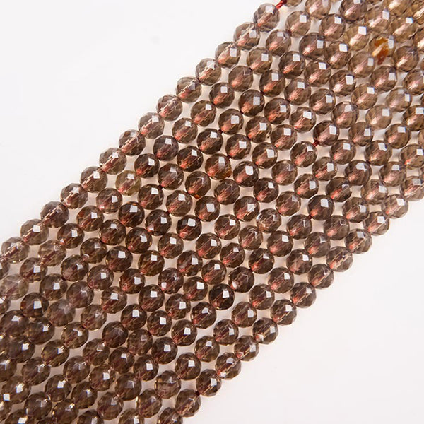 Natural Faceted Round Smoky Quartz Beads, 6/8mm, 1 Strand, MBGESMQ008