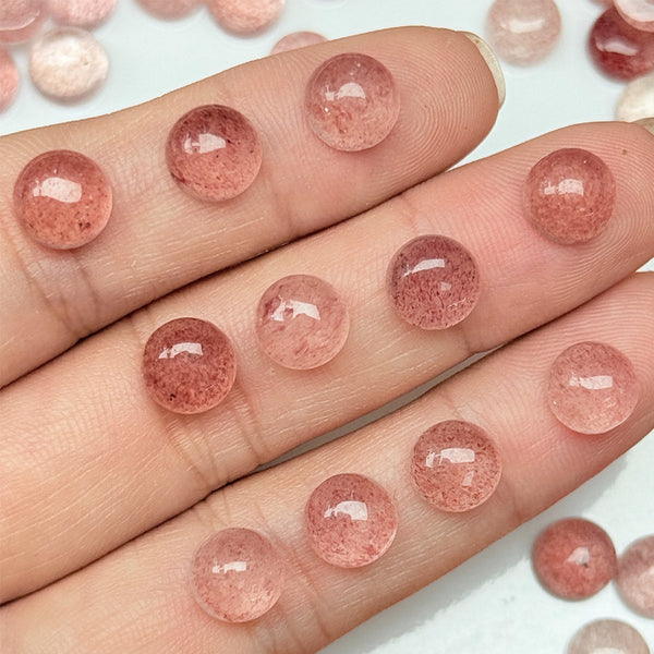 Natural Strawberry Quartz Round Cabochons, Natural Color, AAA Grade, 1 Piece, MFCA4002
