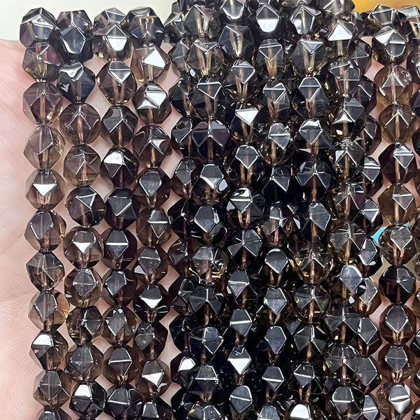 Natural Faceted Smoky Quartz Beads, 6/8/10/12mm, 1 Strand, MBGESMQ005