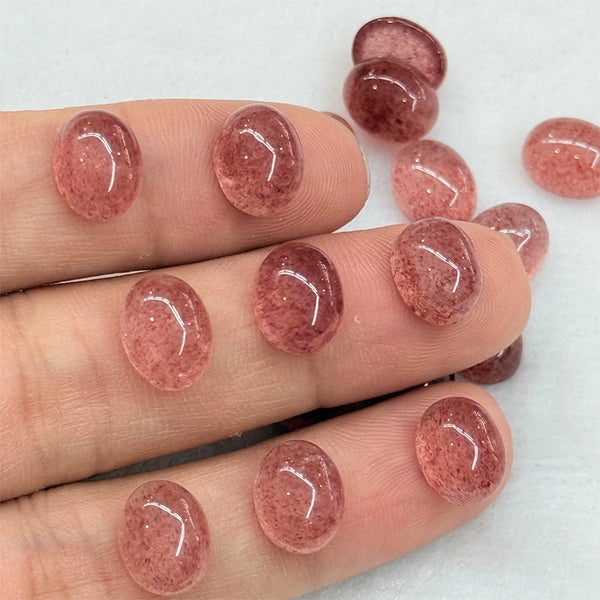Natural Strawberry Quartz Oval Cabochons, Natural Color, AAA Grade, 1 Piece, MFCA4001