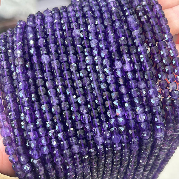 Natural 4mm Square Amethyst Beads, 1 Strand, MBGEAME020