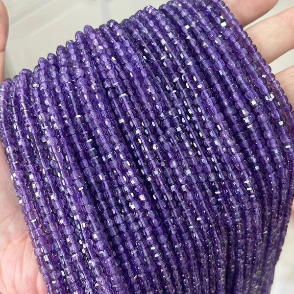 Natural 3mm Square Amethyst Beads, 1 Strand, MBGEAME019