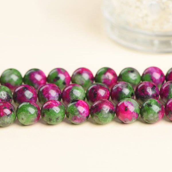 Rose Red and Green Mixed Chalcedony Beads, Dyed, 6/8/10mm, 1 Strand, MBGECHA005