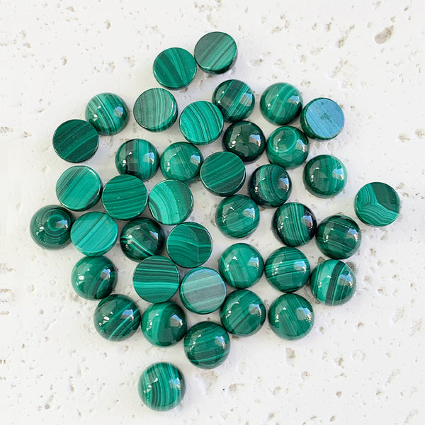 Natural Malachite Round Cabochons, Natural Color, 1 Piece, MFCA1202