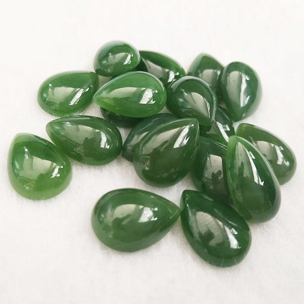 Natural Green Nephrite Jade Pear Cabochons, Natural Color, AA Grade, 1 Piece, MFCA2306