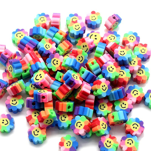 Rainbow Smile Polymer Clay Beads, MBCL1021