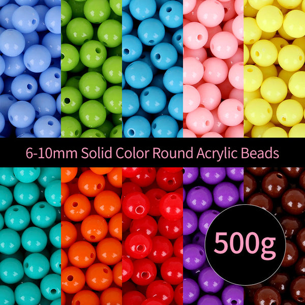 Perles acryliques rondes de couleur unie 6-10mm, 500g, MBAC1055