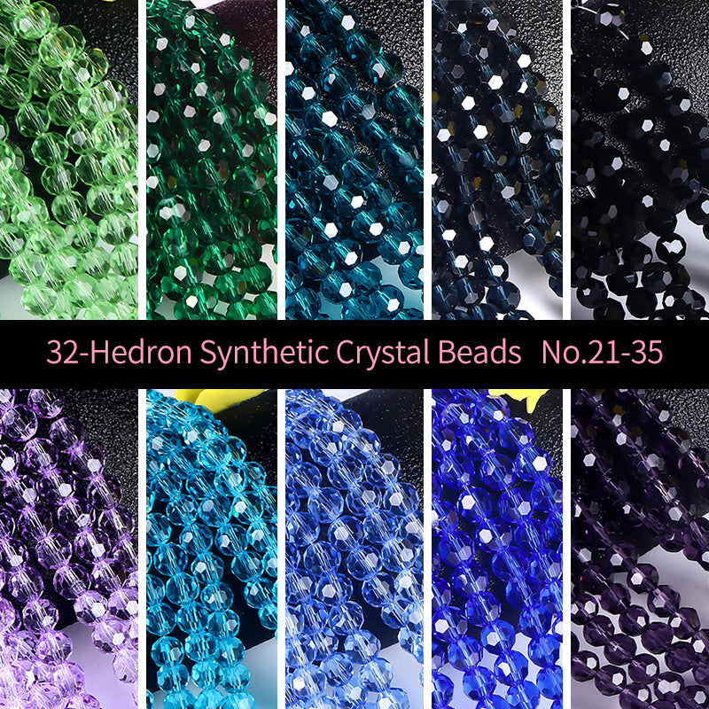 Cuentas de cristal sintético de vidrio facetado de 32 edros de 4-10 mm, 1 hebra, No.21-35, MBGL2008