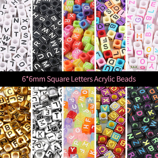 Perline acriliche a lettere quadrate, 6*6mm, 100PCS/500PCS, MBAC4202