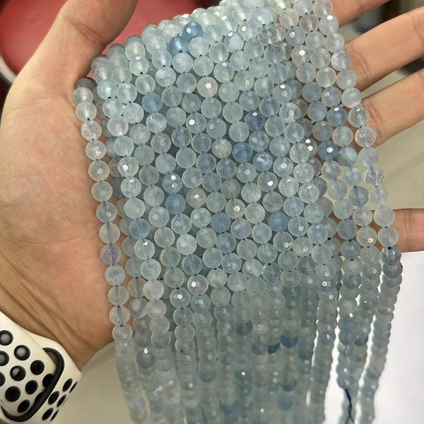 Natural Faceted Aquamarine Beads, Natural Color, 6mm, 1 Strand, MBGEAQU019