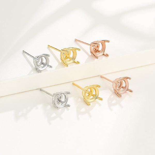 925 Sterling Silver 4-Prong Earring Setting, Suitable for Round Faceted Gemstones, 1 Pair, MFJS5021