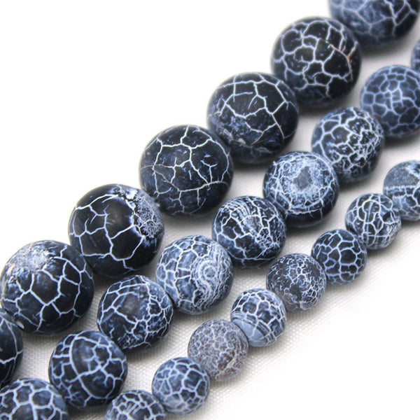 Black Weathered Agate Beads, 4/6/8/10/12mm, Dyed, 1 Strand, MBGEAGA042